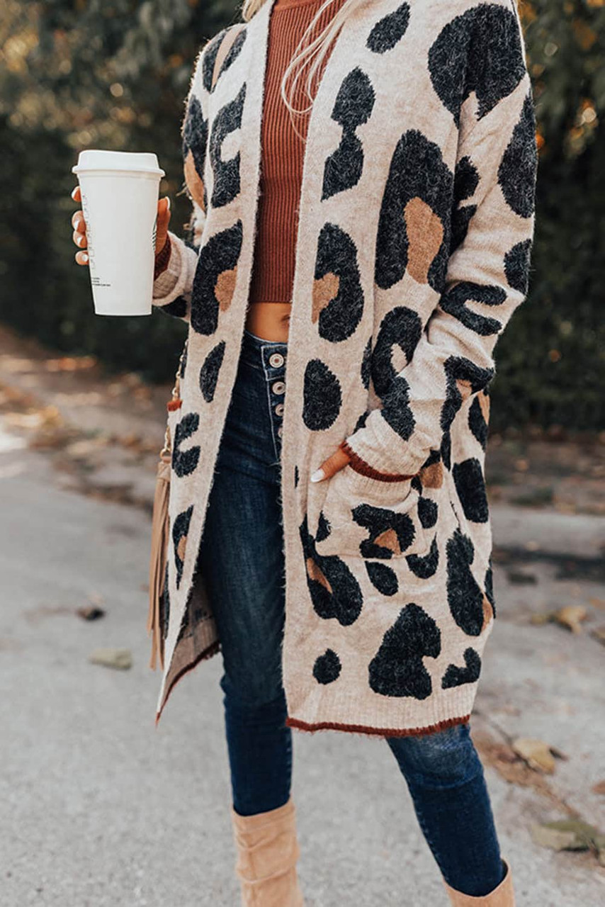 Leopard Animal Print Open Midi Cardigan Leopard Animal Print Open Midi Cardigan