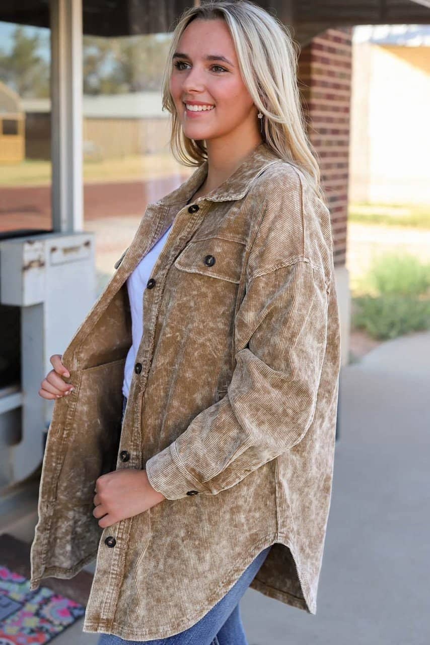 Khaki Vintage Distressed Mineral Wash Oversized Shacket Khaki Vintage Distressed Mineral Wash Oversized Shacket
