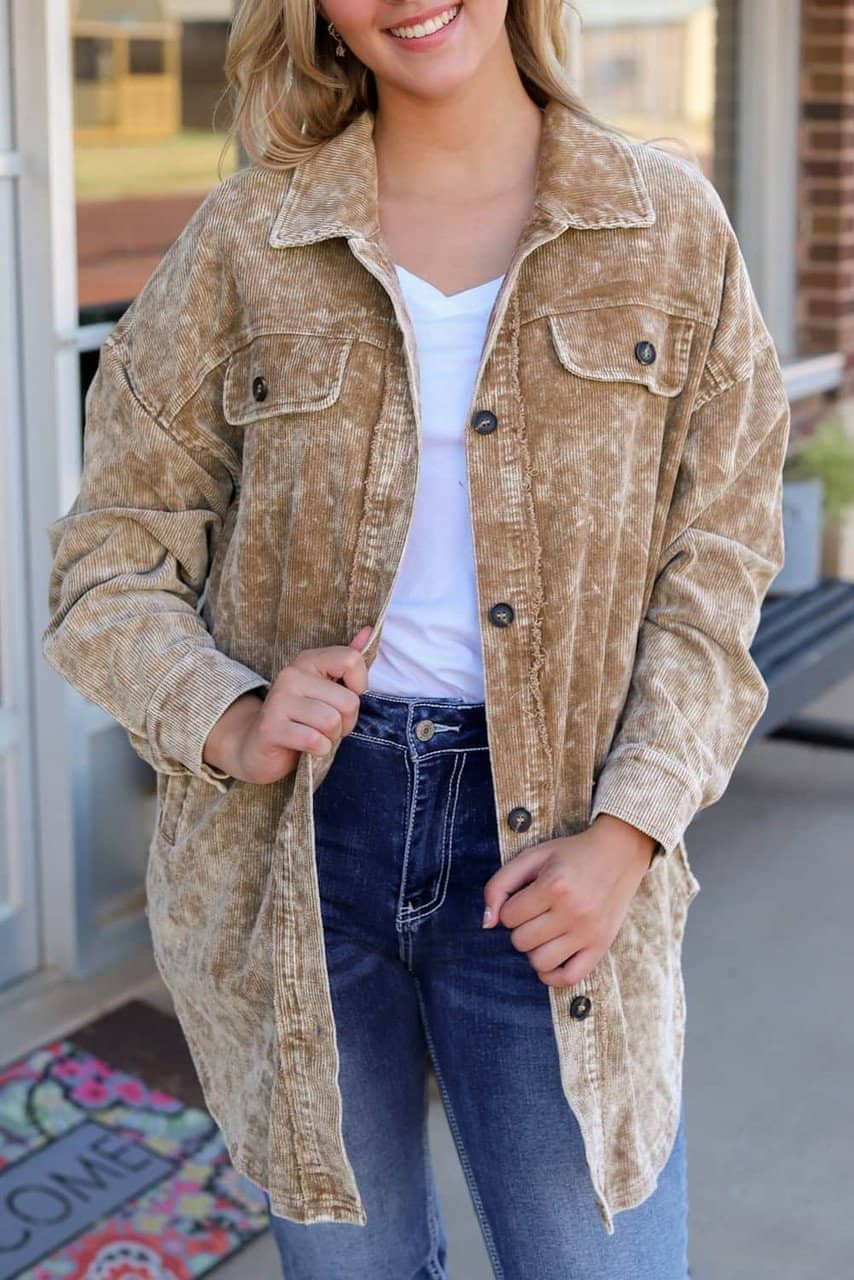 Khaki Vintage Distressed Mineral Wash Oversized Shacket Khaki Vintage Distressed Mineral Wash Oversized Shacket