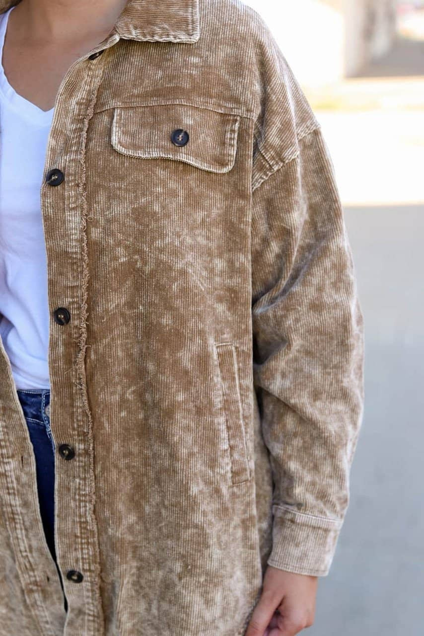 Khaki Vintage Distressed Mineral Wash Oversized Shacket Khaki Vintage Distressed Mineral Wash Oversized Shacket
