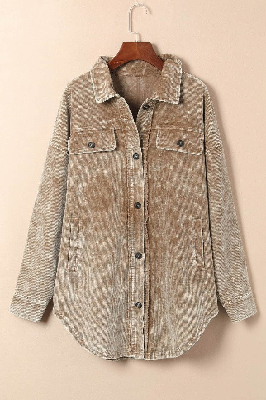 Khaki Vintage Distressed Mineral Wash Oversized Shacket Khaki Vintage Distressed Mineral Wash Oversized Shacket