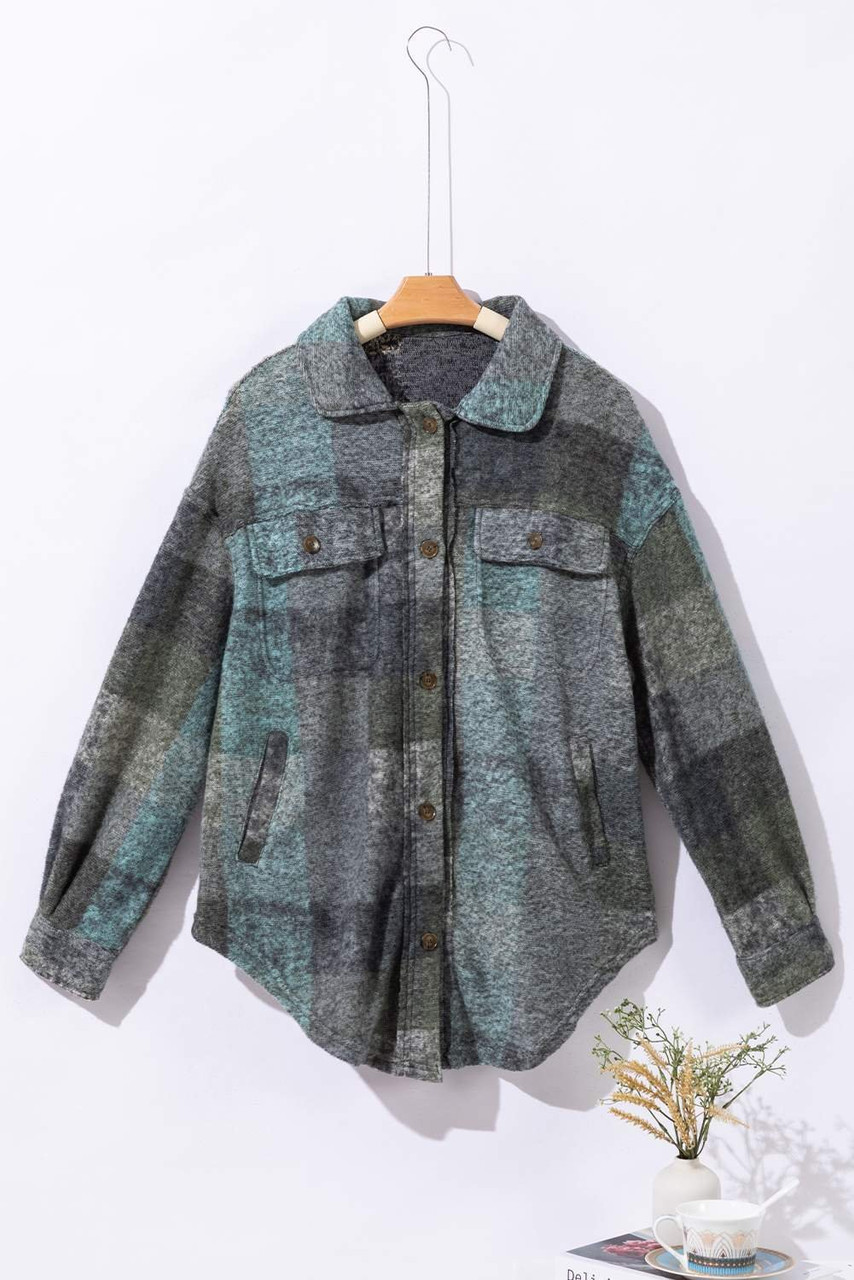 Multicolor Brushed Plaid Pocketed Oversize Shacket Multicolor Brushed Plaid Pocketed Oversize Shacket