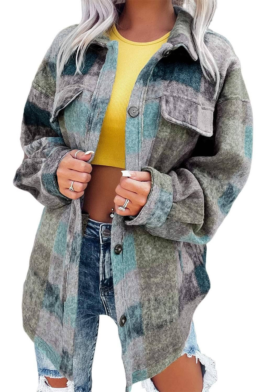 Multicolor Brushed Plaid Pocketed Oversize Shacket Multicolor Brushed Plaid Pocketed Oversize Shacket