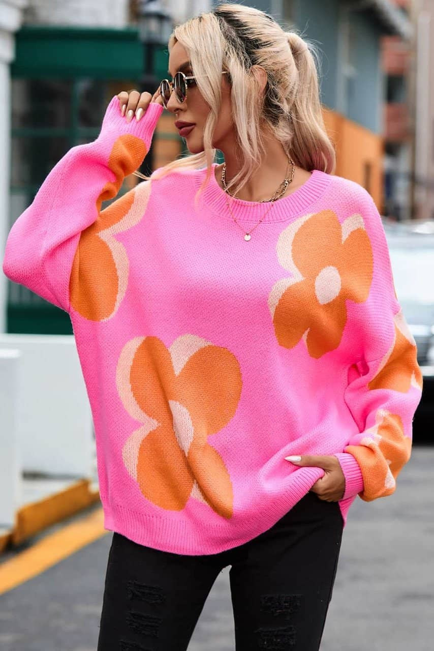 Flower Pattern Slouchy Sweater Flower Pattern Slouchy Sweater