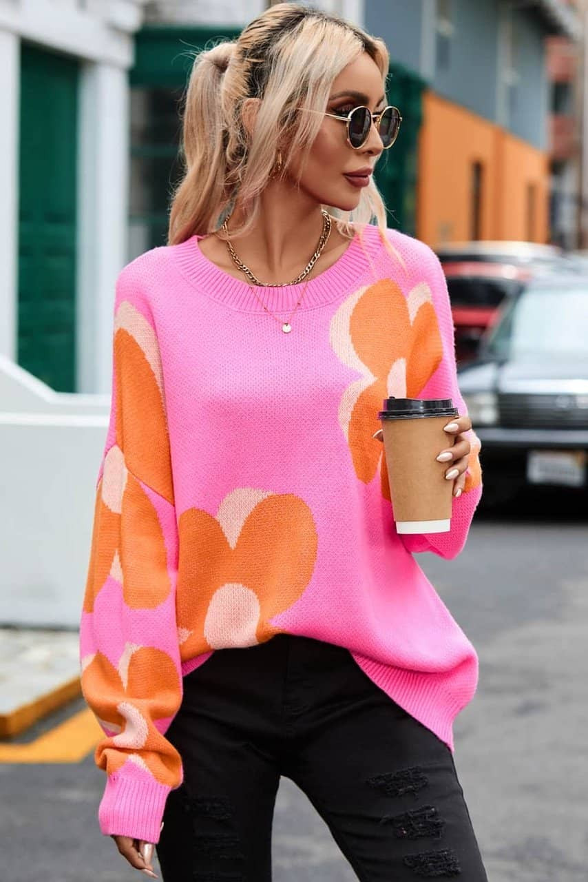 Flower Pattern Slouchy Sweater Flower Pattern Slouchy Sweater