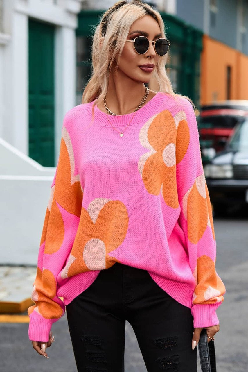 Flower Pattern Slouchy Sweater Flower Pattern Slouchy Sweater
