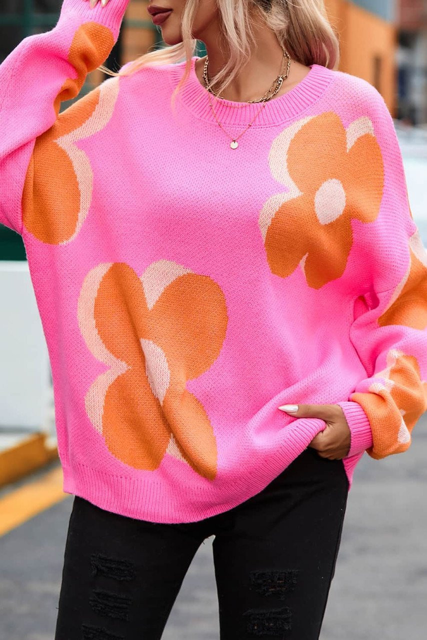 Flower Pattern Slouchy Sweater Flower Pattern Slouchy Sweater