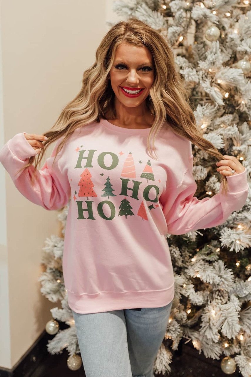 Pink Christmas Tree HO Graphic Pullover Sweatshirt