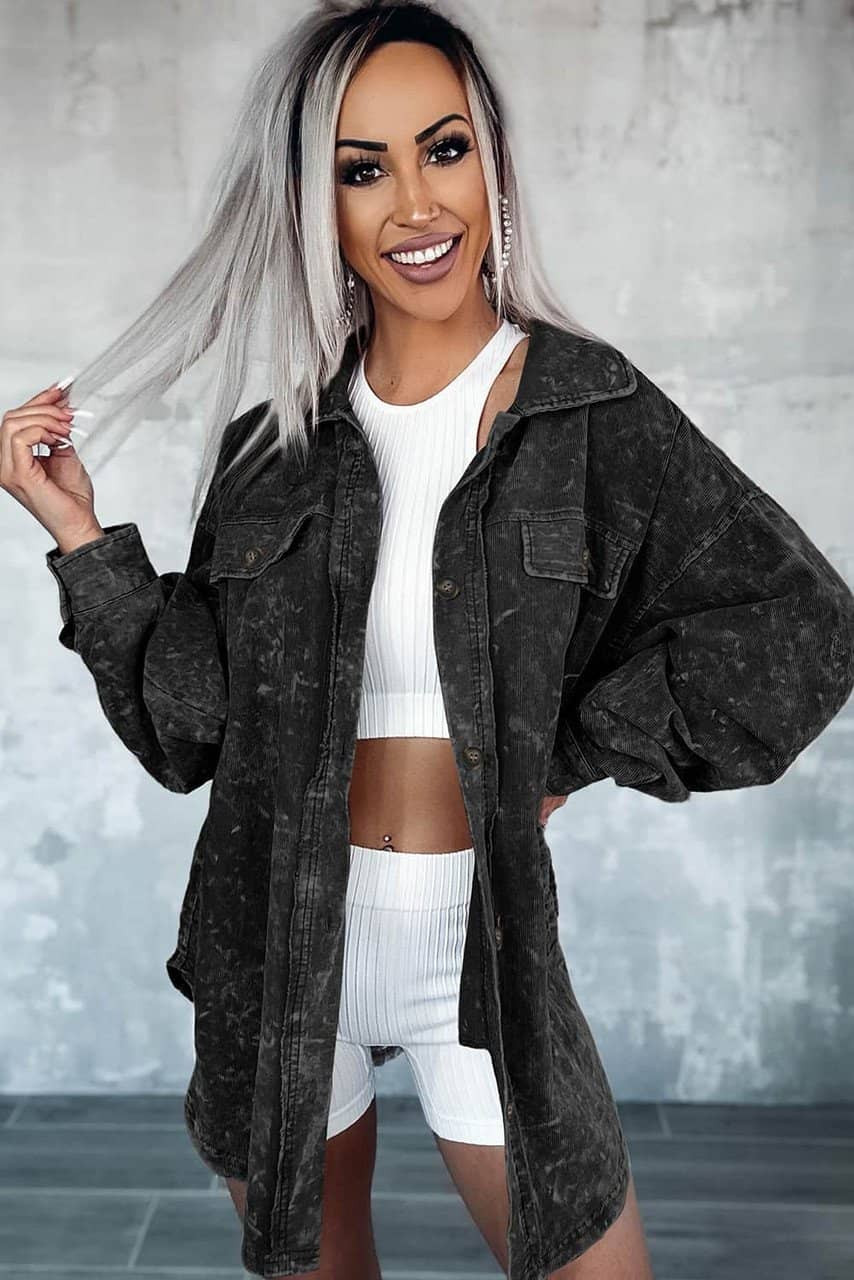 Black Vintage Distressed Mineral Wash Oversized Shacket Black Vintage Distressed Mineral Wash Oversized Shacket