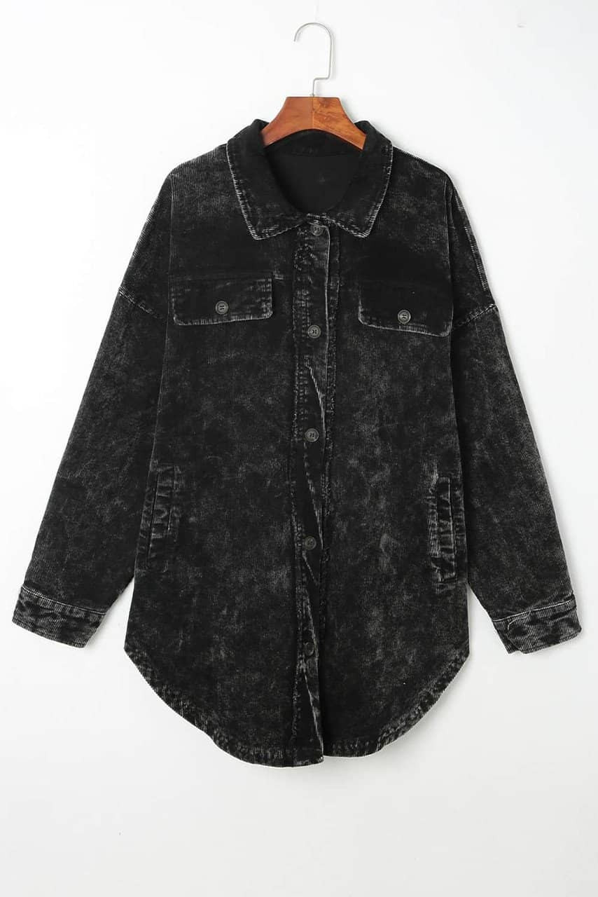 Black Vintage Distressed Mineral Wash Oversized Shacket Black Vintage Distressed Mineral Wash Oversized Shacket