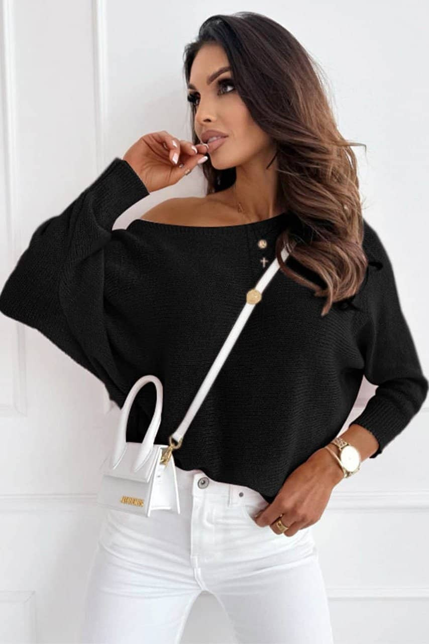 Black Ribbon Bow Knot Dolman Sleeve Sweater Black Ribbon Bow Knot Dolman Sleeve Sweater
