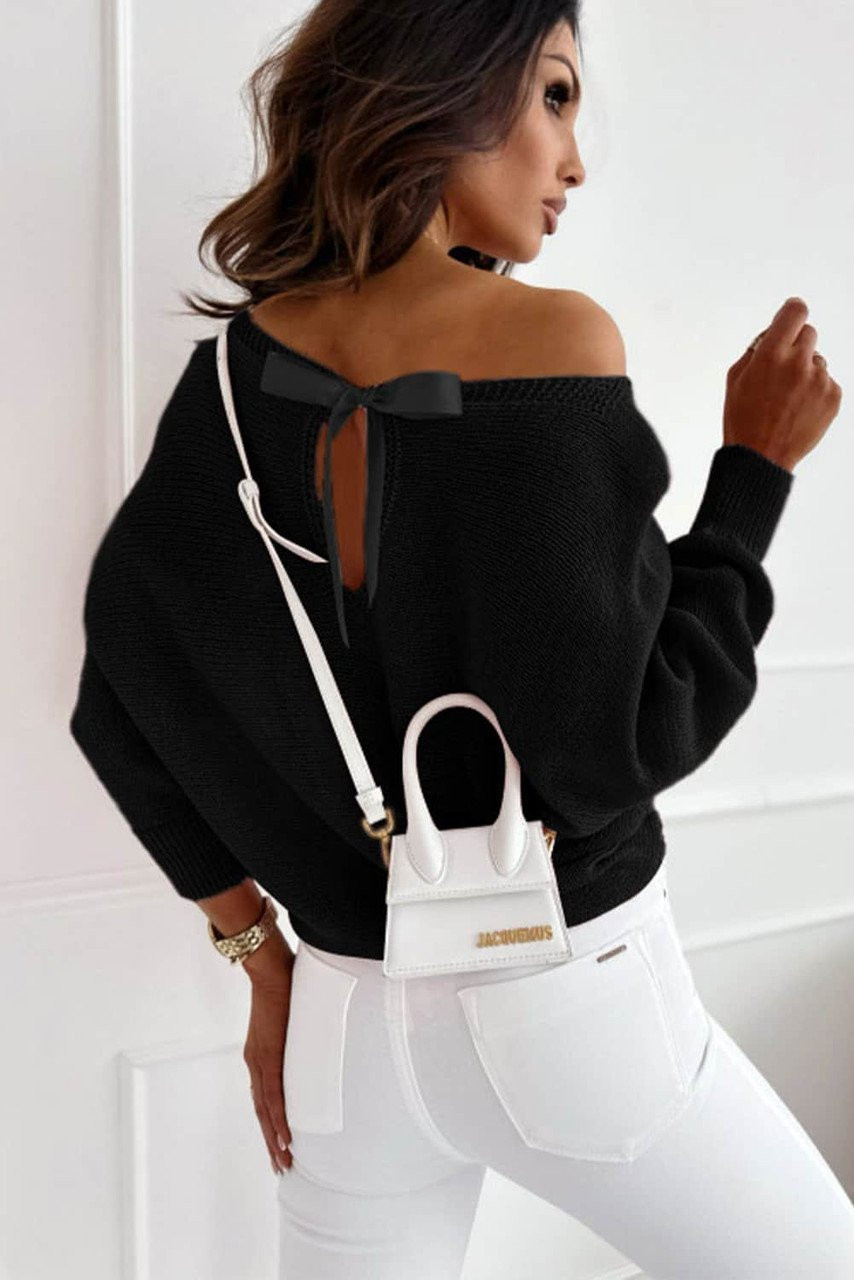 Black Ribbon Bow Knot Dolman Sleeve Sweater Black Ribbon Bow Knot Dolman Sleeve Sweater
