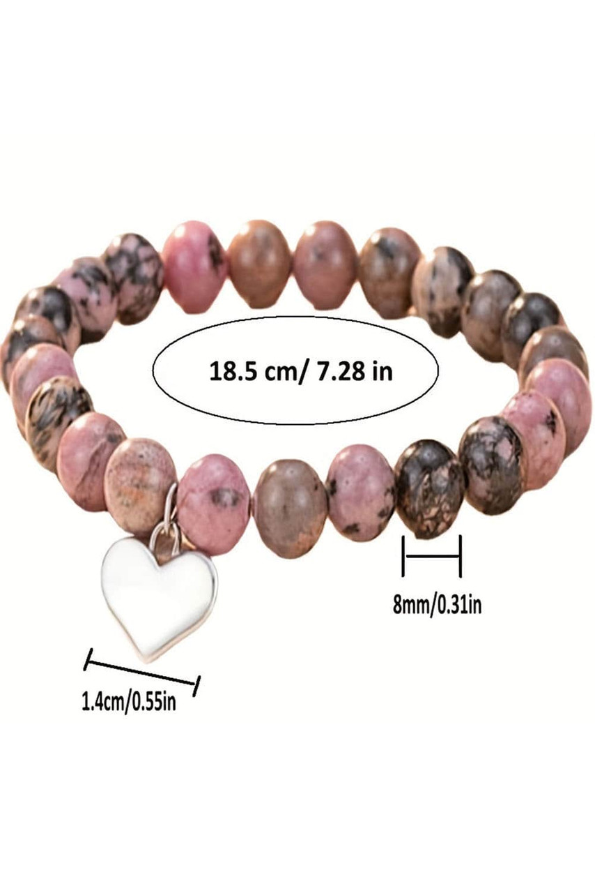 Multicolour Fashion Heart Pendant Beaded Bracelet