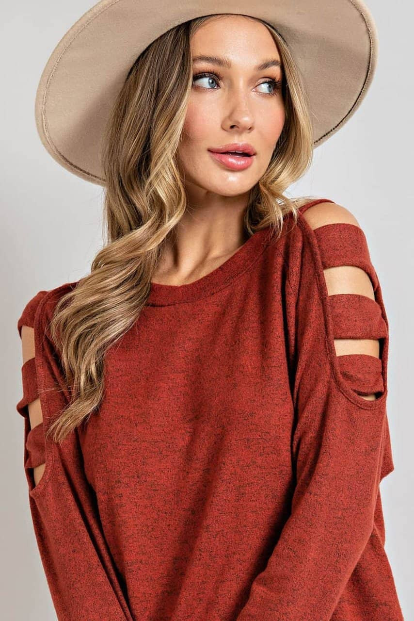 Orange Cutout Cold Shoulder Long Sleeve Top Orange Cutout Cold Shoulder Long Sleeve Top