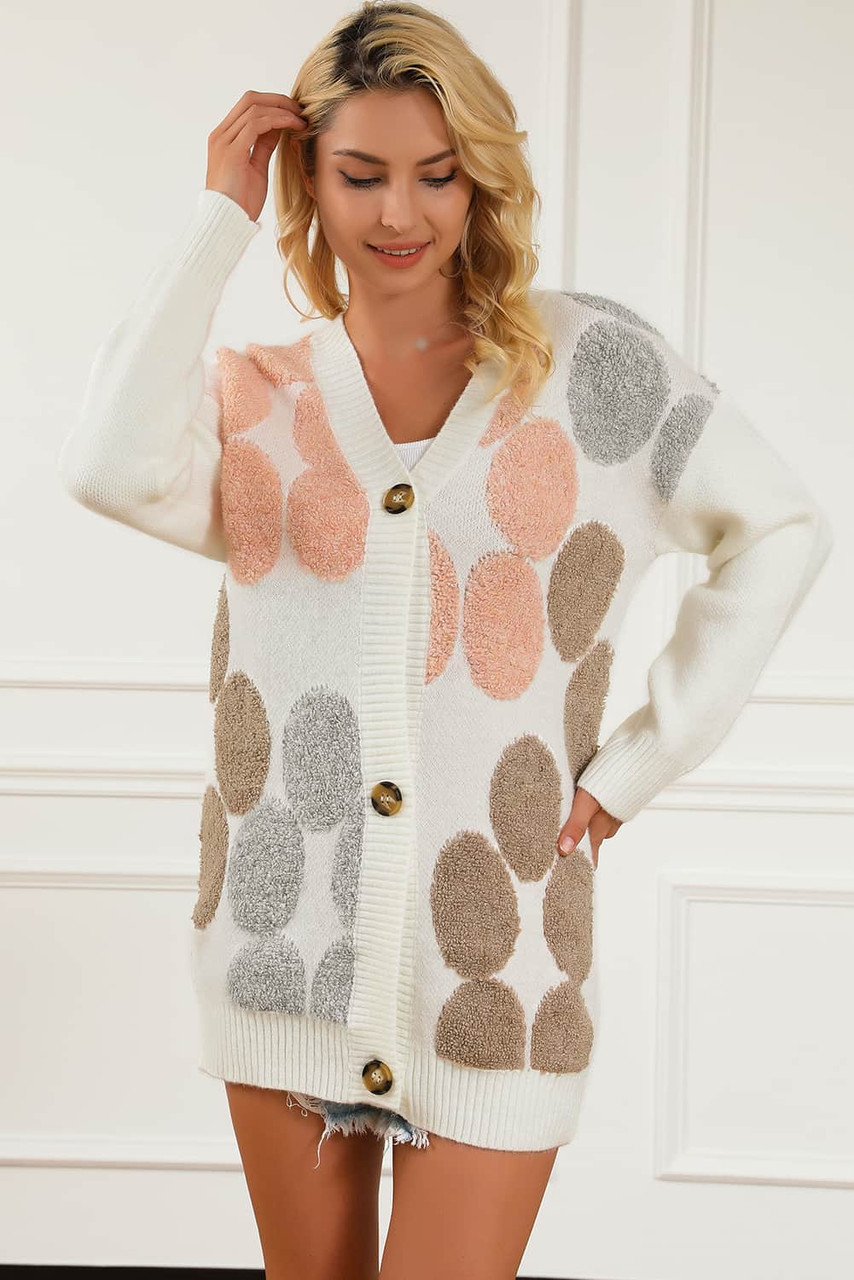 Multicolor Flower Pattern Buttoned Front Knit Cardigan Multicolor Flower Pattern Buttoned Front Knit Cardigan