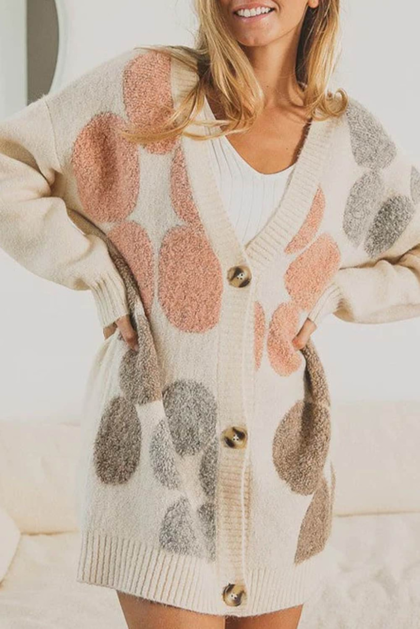Multicolor Flower Pattern Buttoned Front Knit Cardigan Multicolor Flower Pattern Buttoned Front Knit Cardigan