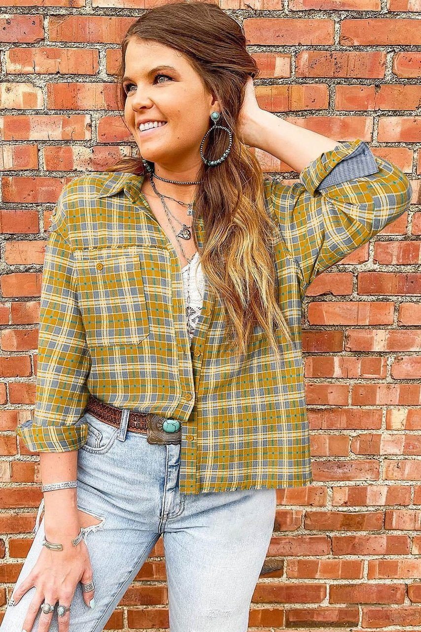 Ginger Plaid Embroidery Patch Button-Down Shacket Ginger Plaid Embroidery Patch Button-Down Shacket