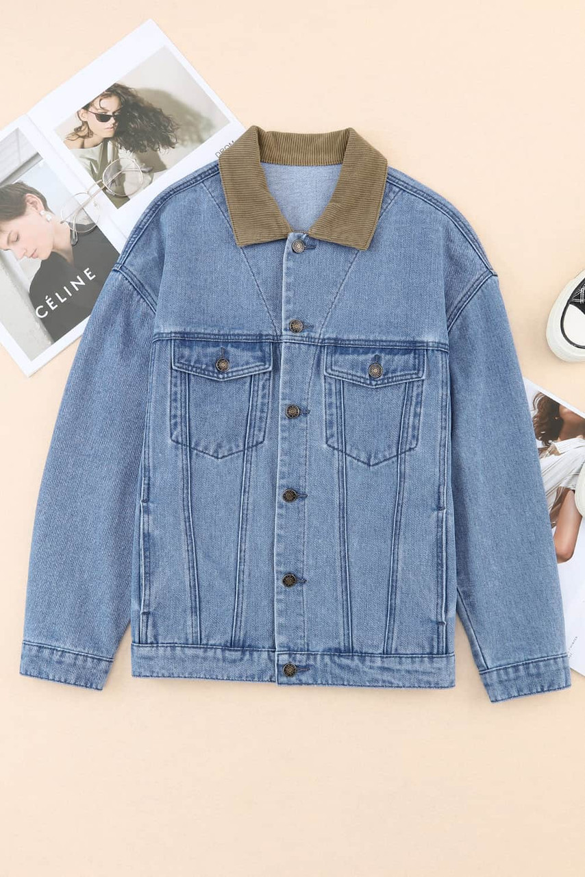 Sky Blue Vintage Corduroy Collar Denim Jacket