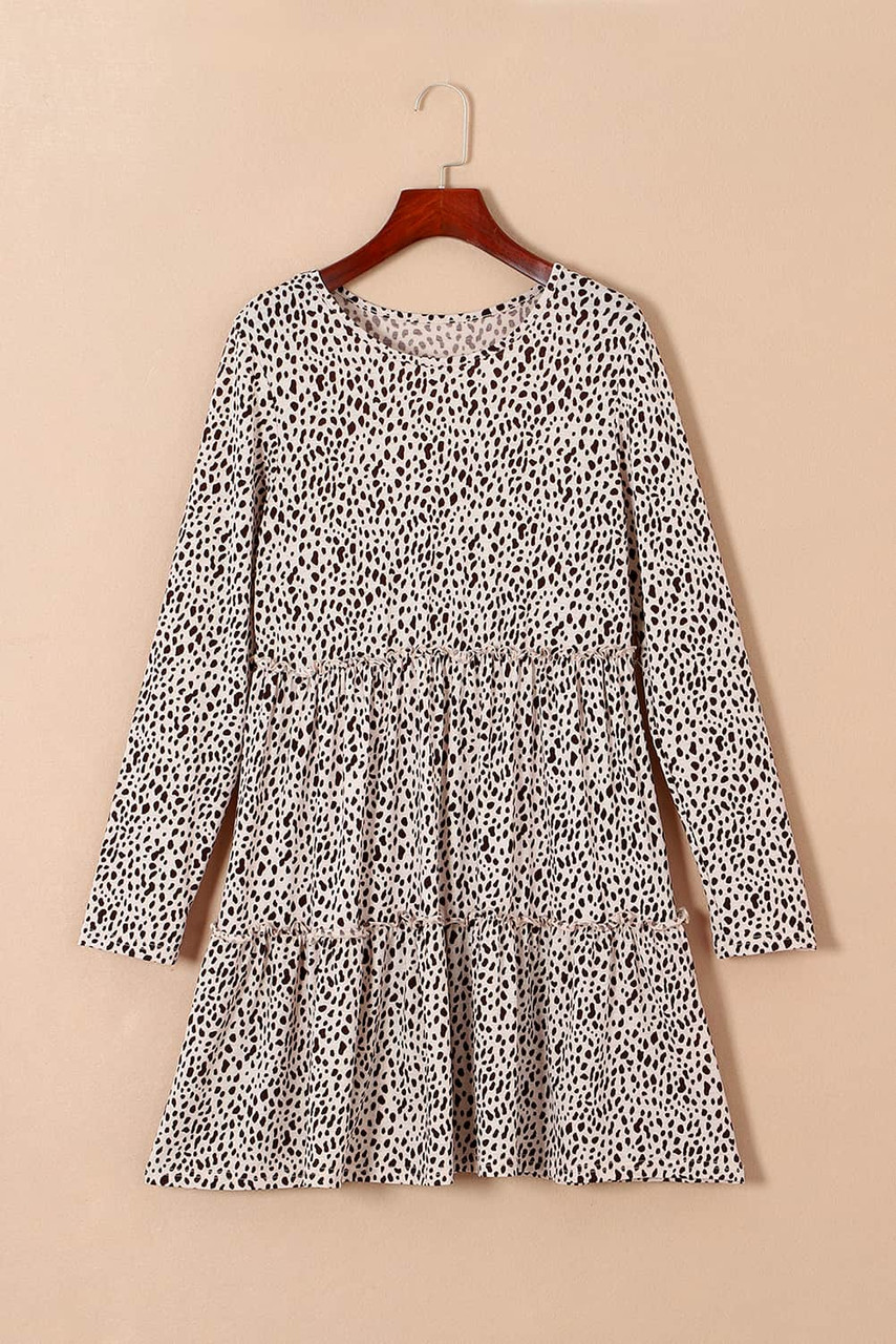 Leopard Animal Print Tiered Long Sleeve Dress