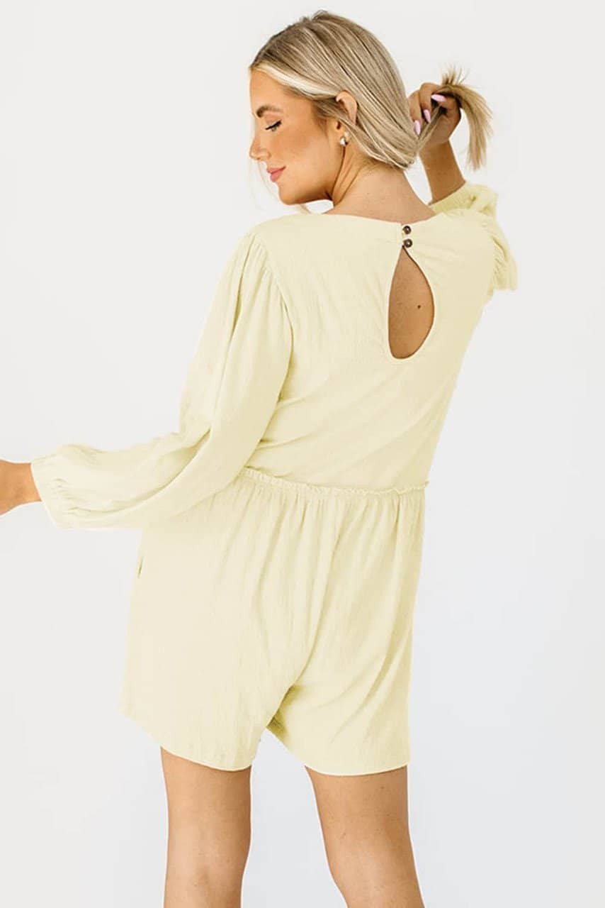 Apricot Solid Color High Waist Long Sleeve Romper Apricot Solid Color High Waist Long Sleeve Romper