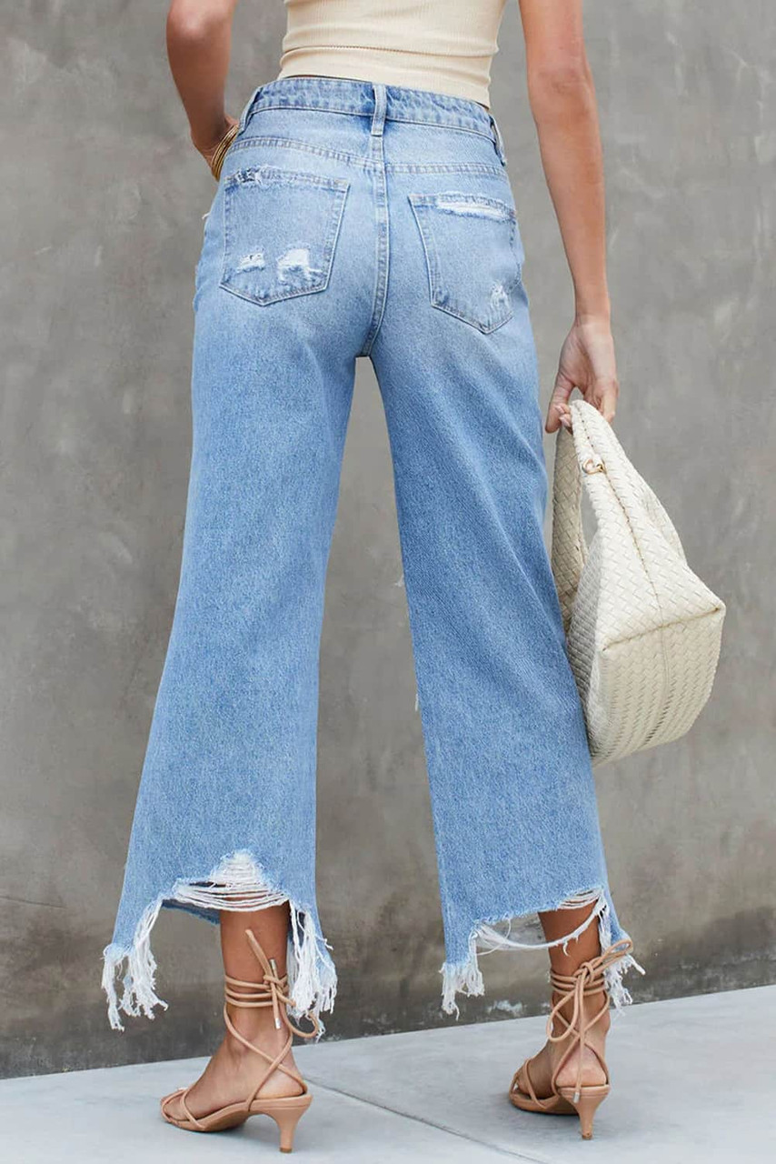 Sky Blue Heavy Destroyed High Waist Jeans Sky Blue Heavy Destroyed High Waist Jeans