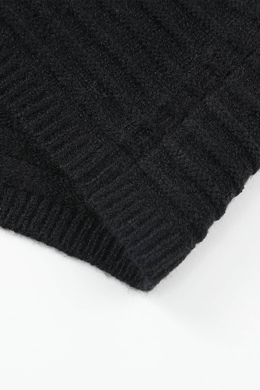 Black Horizontal Rib Knitted Open Front Hooded Cardigan Black Horizontal Rib Knitted Open Front Hooded Cardigan