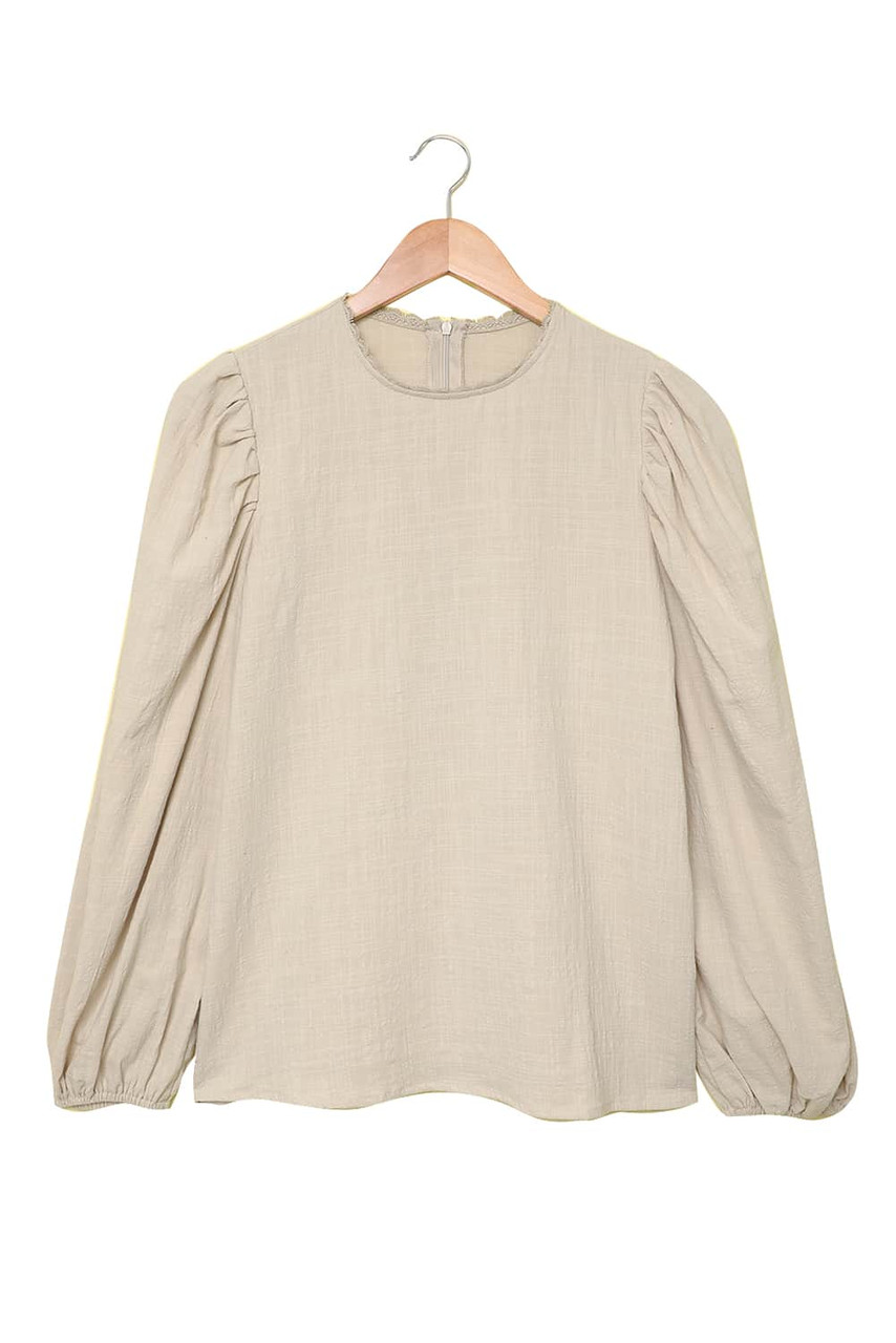 Billowed Sleeve Crew Neck Blouse