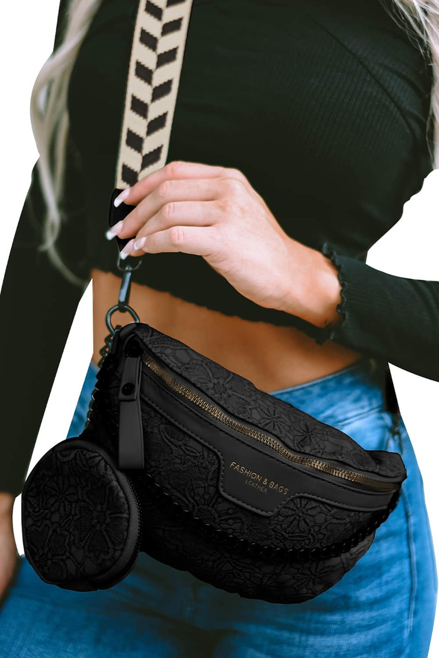 Black Colorblock Strap Chain Shoulder Bag With Coin Purse