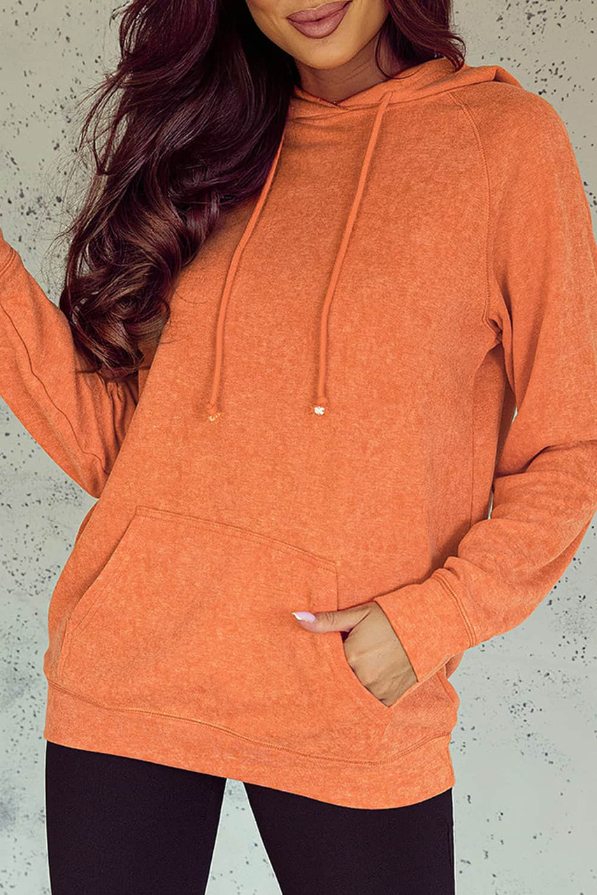 Orange Mineral Wash Kangaroo Pocket Drawstring Pullover Hoodie