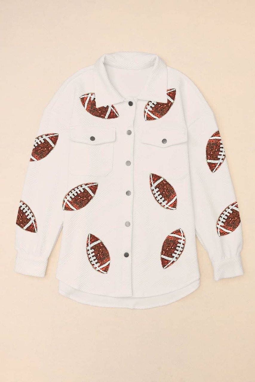 Beige Bubble Gum Texture Sequined Football Shacket Beige Bubble Gum Texture Sequined Football Shacket