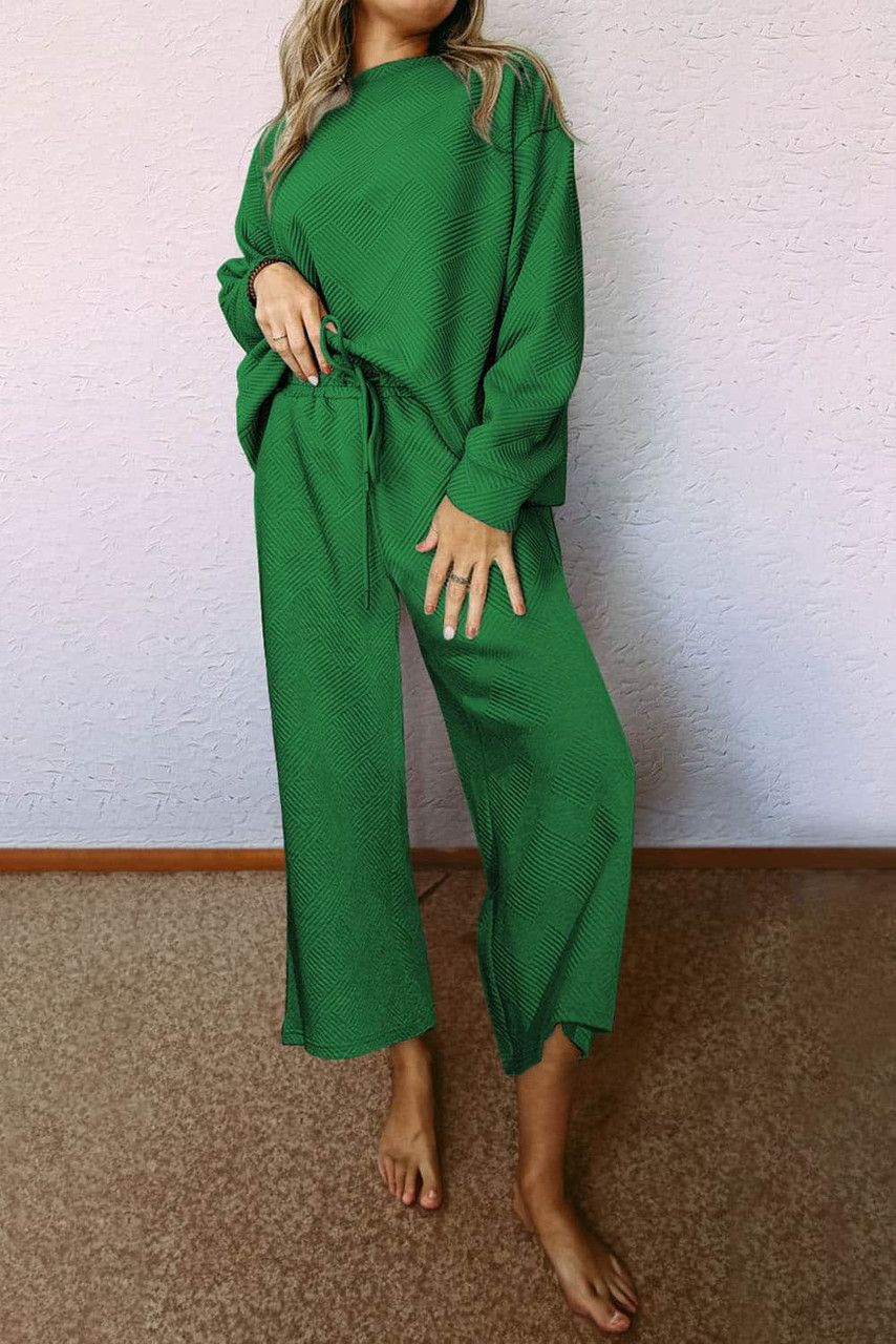 Dark Green Ultra Loose Textured 2pcs Slouchy Outfit Dark Green Ultra Loose Textured 2pcs Slouchy Outfit