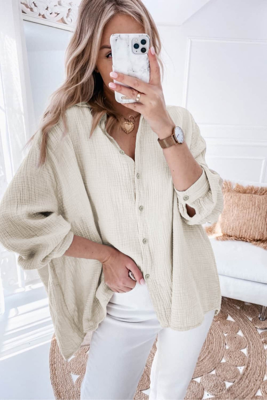 Apricot Crinkle 3/4 Sleeve Oversized Shirt