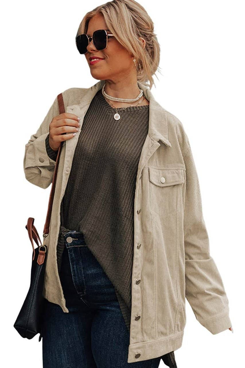 Khaki Plus Size Crochet Pattern Back Corduroy Jacket Khaki Plus Size Crochet Pattern Back Corduroy Jacket