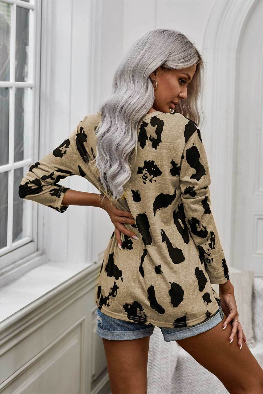 Long Sleeves Leopard Print Blouse