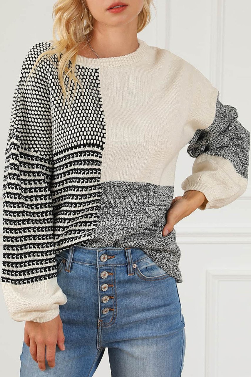 Black Neutral Colorblock Tie Back Sweater Black Neutral Colorblock Tie Back Sweater