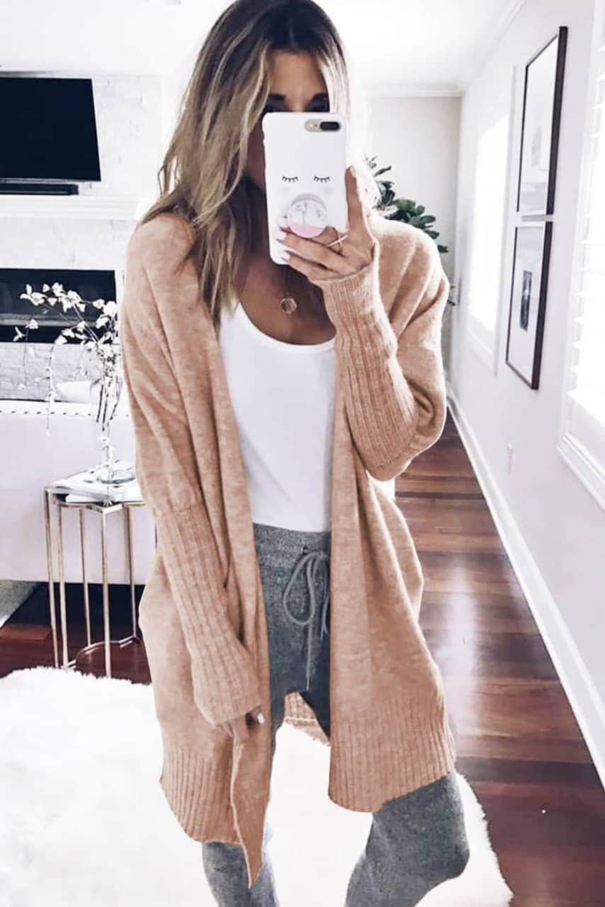 Smoke Gray Ribbed Trim Puff Sleeve Open Cardigan Smoke Gray Ribbed Trim Puff Sleeve Open Cardigan