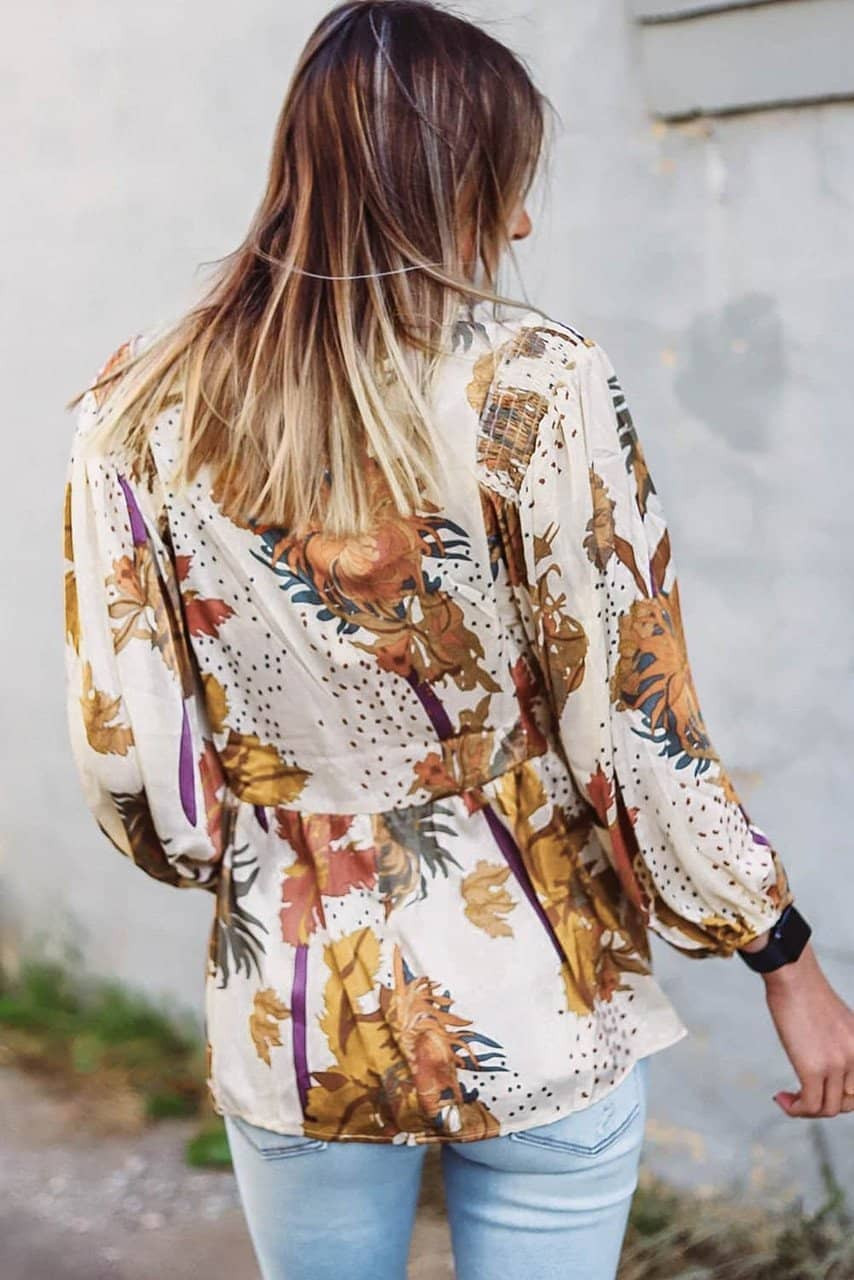 Multicolour Floral Print V Neck Babydoll Blouse Multicolour Floral Print V Neck Babydoll Blouse