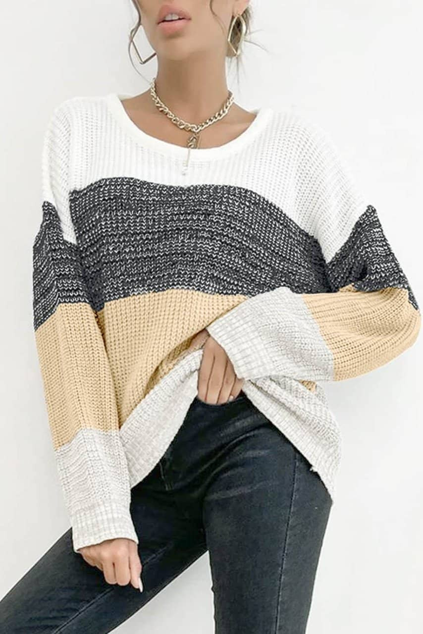 Multicolour Color Block Drop Shoulder Knit Sweater Multicolour Color Block Drop Shoulder Knit Sweater