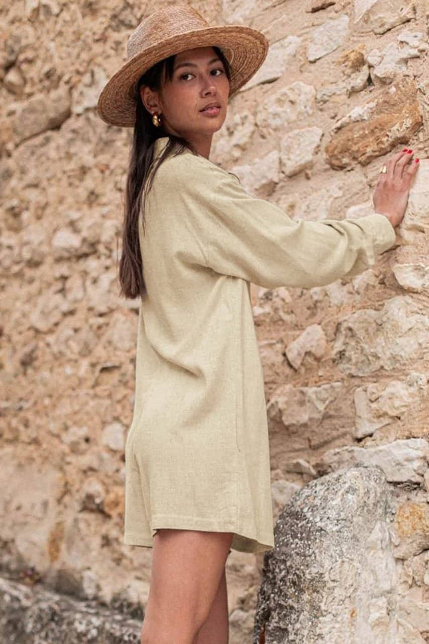 Half Button Shirt Collar Long Sleeve Loose Romper Half Button Shirt Collar Long Sleeve Loose Romper