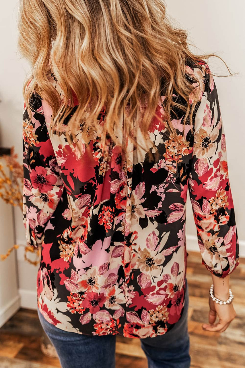 Red Floral Print Button Up Casual Shirt