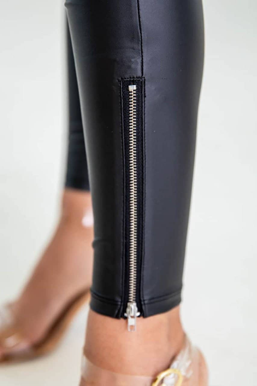 Black Faux Leather Zipped Detail Leggings Black Faux Leather Zipped Detail Leggings