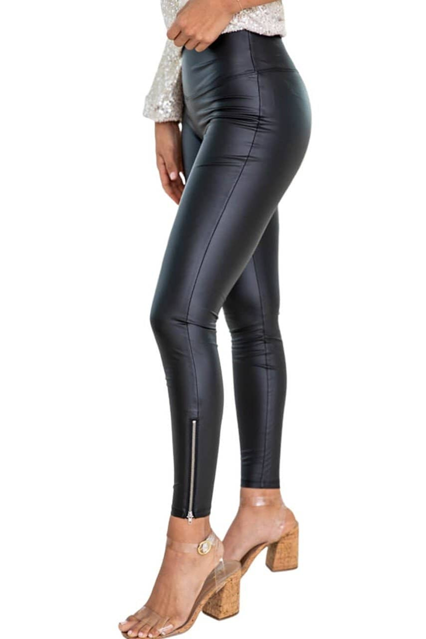 Black Faux Leather Zipped Detail Leggings Black Faux Leather Zipped Detail Leggings