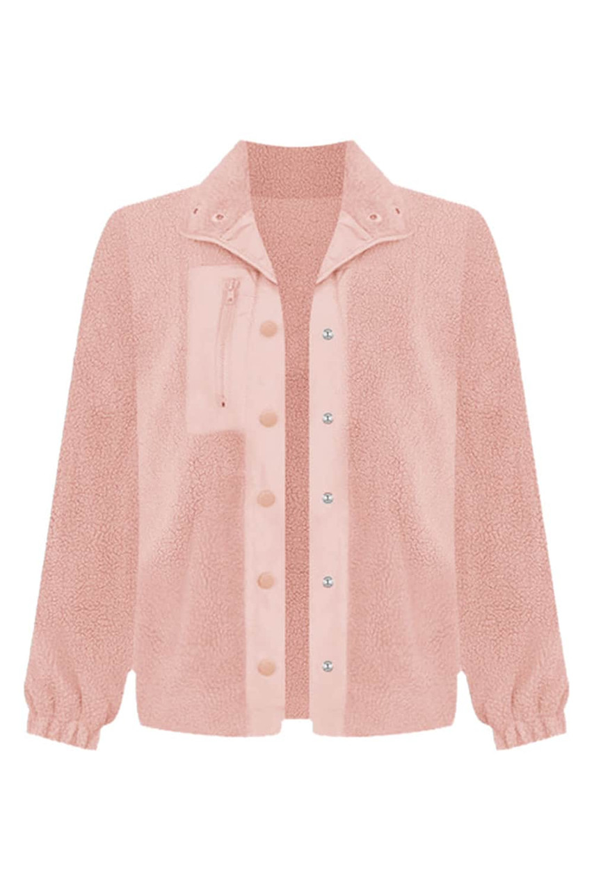 Pink Sherpa Contrast Trim Zipped Pocket Jacket