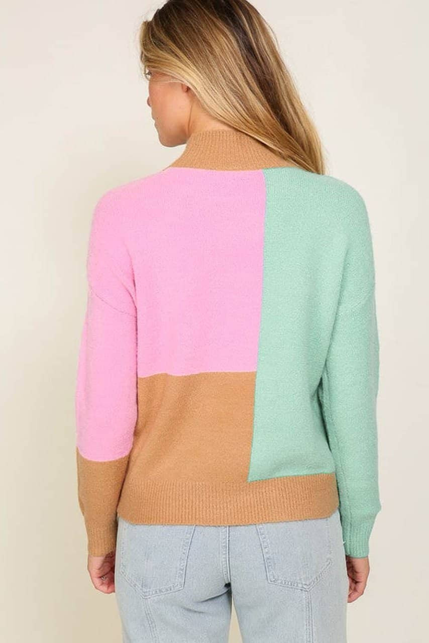Multicolour Colorblock Mock Neck Ribbed Trim Sweater Multicolour Colorblock Mock Neck Ribbed Trim Sweater