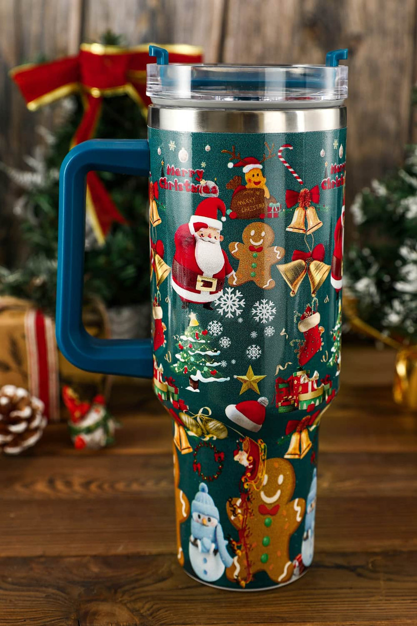 Sail Blue Christmas Pattern Print Handled Stainless Steel Tumblers
