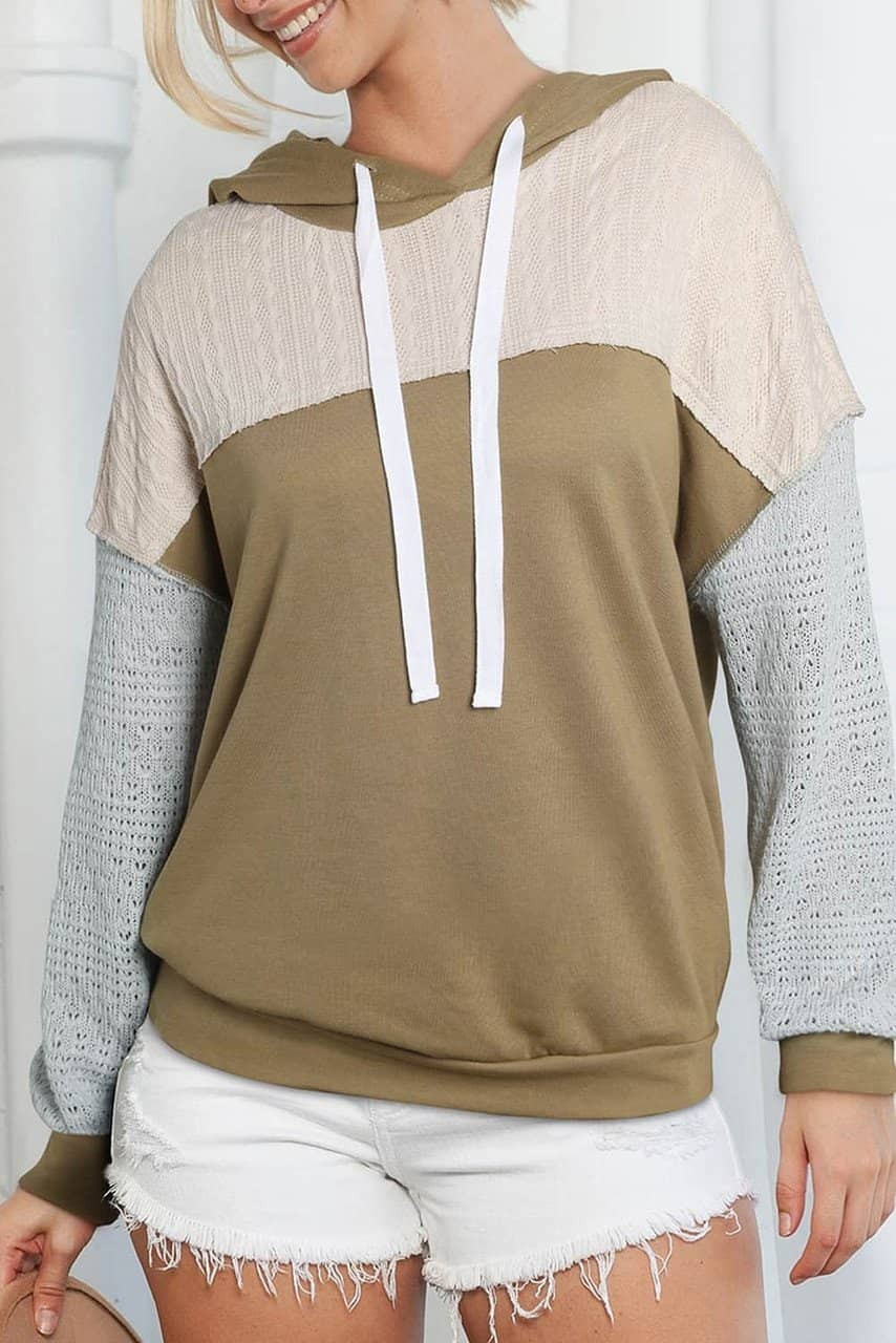 Brown Colorblock Patchwork Pullover Hoodie Brown Colorblock Patchwork Pullover Hoodie
