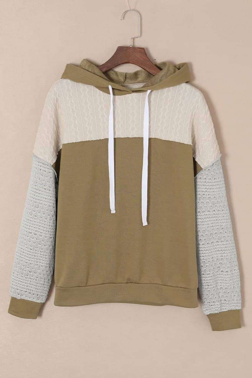 Brown Colorblock Patchwork Pullover Hoodie Brown Colorblock Patchwork Pullover Hoodie
