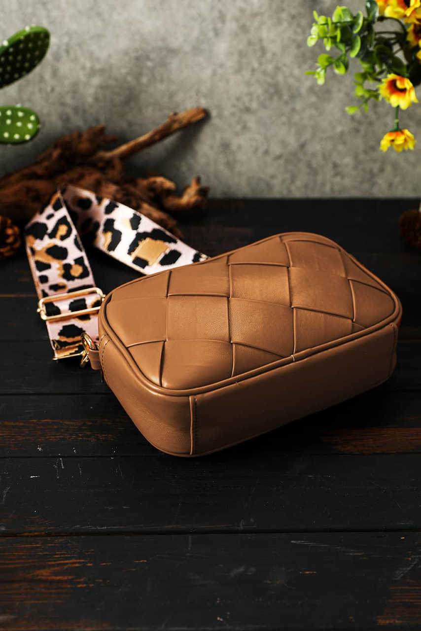 Chestnut Woven Textured Leather Single Shoulder Bag