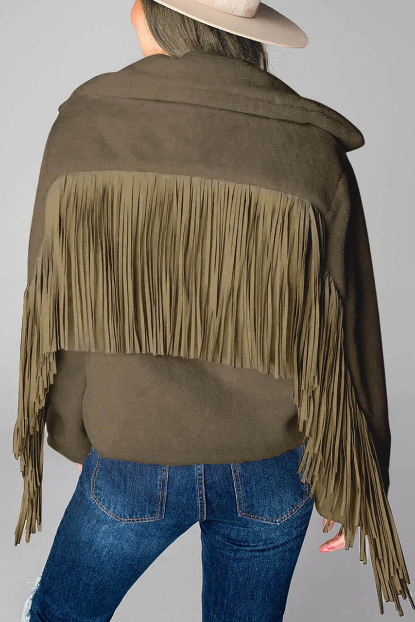 Fringed Full Zipper Fleece Jacket