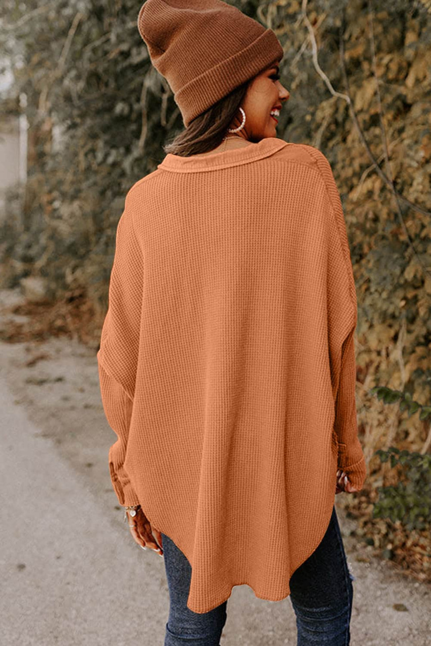 Gold Flame Button Flap Pocket Waffle Knit Shacket Gold Flame Button Flap Pocket Waffle Knit Shacket